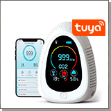 Автономный многофункциональный Tuya Wi-Fi датчик 4 в 1 - HTI-0141-WT углекислый газ (CO2)+влажность+температура+дым
